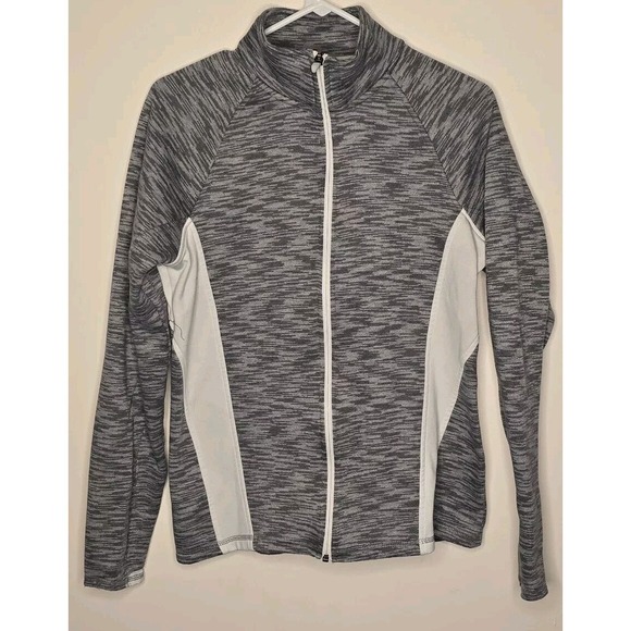 tek gear Jackets & Blazers - Tek Gear Women's Track Jacket Large‎ Space Dye Gray White Full Zip Mock Neck
